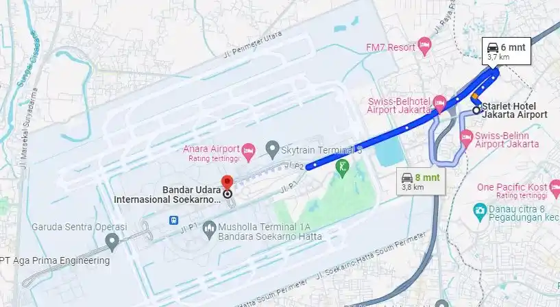 peta bandara dan jarak ke starlet hotel